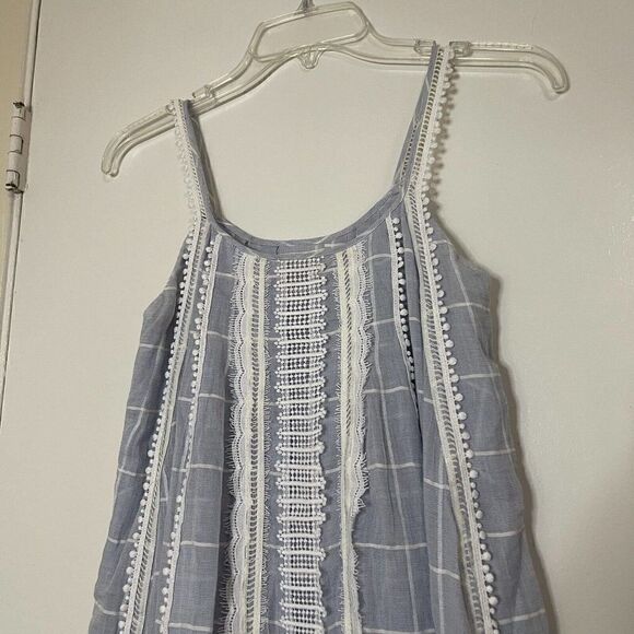 Jonathan Simkhai Blue plaid tank shift lace trim dress size Small - Picture 2 of 6